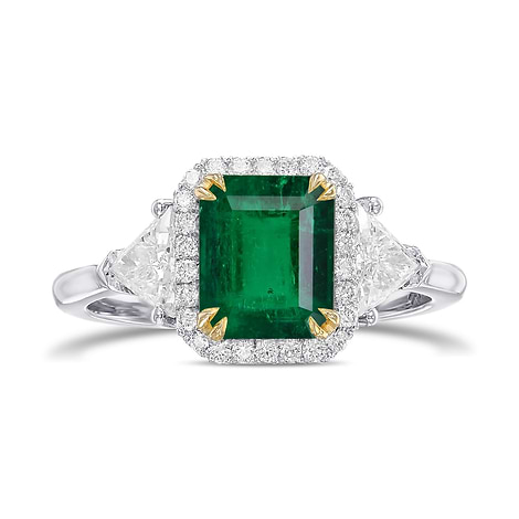 Colombia Emerald & Triangle Diamond Three-stone Halo Ring, ARTIKELNUMMER 31904V (3,45 Karat TW)