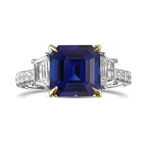 Emerald-shape Sapphire & Trapezoid Diamond Three-stone Ring, SKU 31906V (5.01Ct TW)