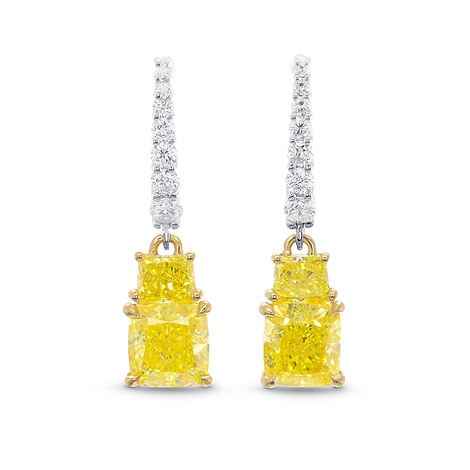 Fancy Intense Yellow Cushion and Vivid Yellow Taper Diamond Drop Earrings, SKU 320699 (2.83Ct TW)