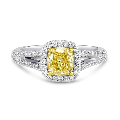 Fancy Intense Yellow Cushion Diamond Ring set 18K Gold, SKU 33263 (1.35Ct TW)