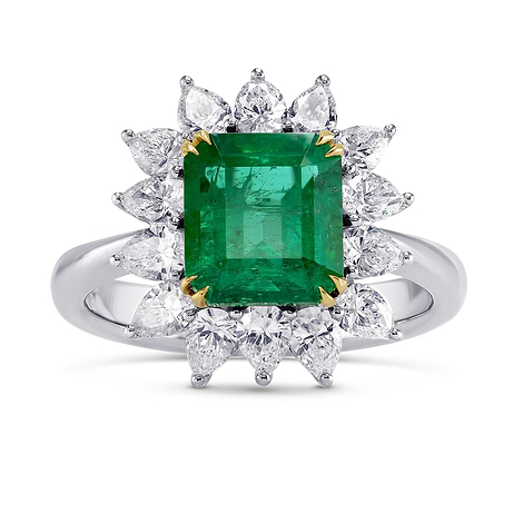 2.37 carat, Emerald & Diamond Ring in Flower Motif