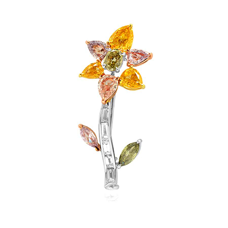 Fancy Color Diamond Flower Pin Brooch
