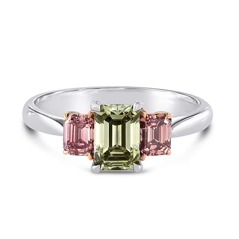 A Green and Brownish Pink Emerald Diamond 3 Stone Ring, SKU 34852 (1.62Ct TW)