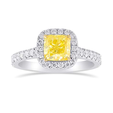 Fancy Intense Yellow Cushion Diamond Halo Ring, SKU 355422 (1.46Ct TW)