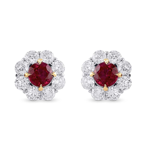 Pigeon Blood Ruby & Diamond Floral Halo Earrings, SKU 374220 (2.86Ct TW)