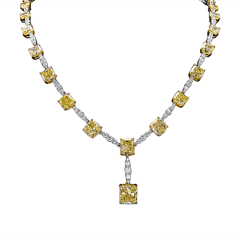 Fancy Yellow Cushion Diamond Necklace, SKU 481475 (47.61Ct TW)