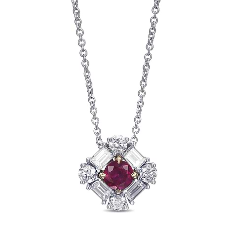 Extraordinary Round Red Ruby and Diamond Halo Pendant, SKU 484840 (1.61Ct TW)