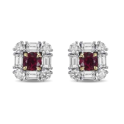 Extraordinary Round Red Ruby and Diamond Halo Stud Earrings, SKU 484841 (3.29Ct TW)