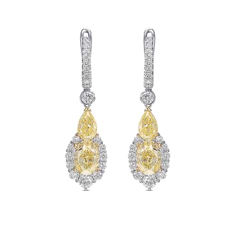 Extraordinary Fancy Light Yellow Diamond Halo Drop Earrings, SKU 486180 (4.91Ct TW)