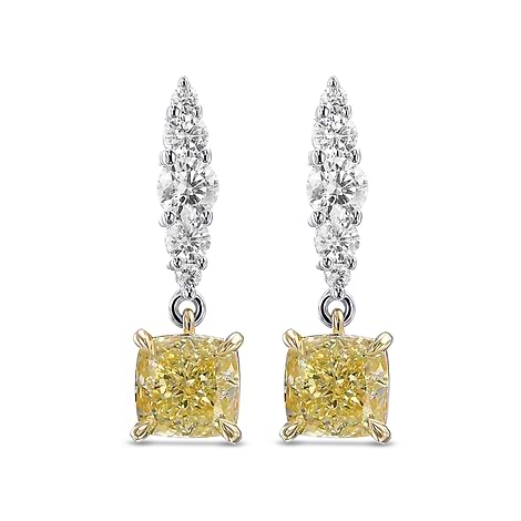 Fancy Yellow Cushion Drop Diamond Earrings, SKU 491380 (3.63Ct TW)