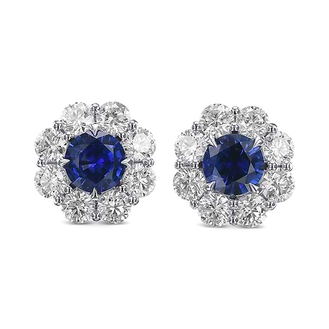 Blue Sapphire and Diamond Floral Halo Earrings, SKU 498332 (3.41Ct TW)