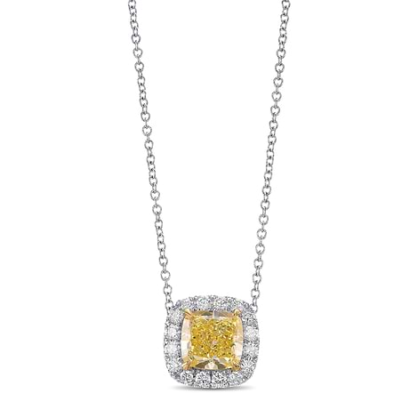 Fancy Intense Yellow Cushion Diamond Halo Pendant, SKU 500618 (1.30Ct TW)