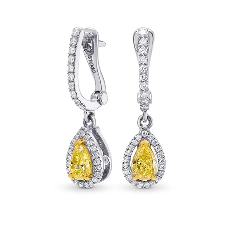 Fancy Intense Yellow Pear Shape Halo Drop Diamonds Earrings set in 18K gold, SKU 51040 (1.03Ct TW)