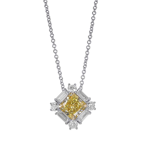 Fancy Yellow Radiant and Baguette Diamond Halo Pendant, ARTIKELNUMMER 550925 (2,05 Karat TW)