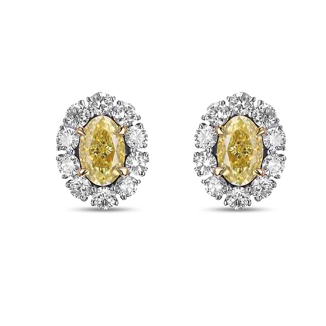 Fancy Yellow Oval Diamond Halo Earrings, SKU 560535 (2.10Ct TW)