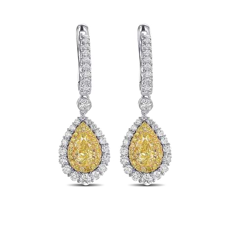 Fancy Intense Yellow Pear Diamond Halo Drop Earrings, SKU 564623 (2.04Ct TW)