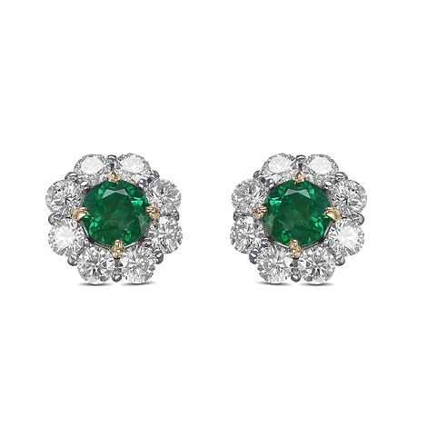 Round Emerald and Diamond Halo Earrings, SKU 565159 (2.66Ct TW)