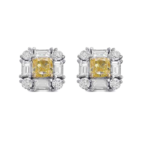 Extraordinary Cushion Fancy Intense Yellow Diamond Halo Stud Earrings, SKU 573740 (2.60Ct TW)