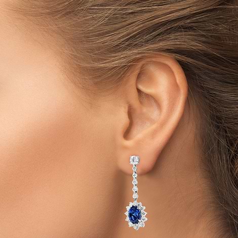 Deep Blue Oval Sapphire and Diamond Earrings, SKU 57381 (12.14Ct TW)