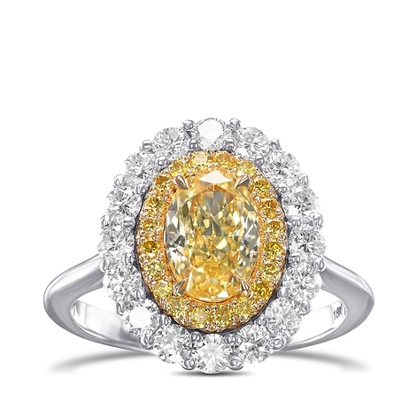 Fancy Intense Yellow Oval Double Halo Diamond Ring, SKU 574303 (1.96Ct TW)
