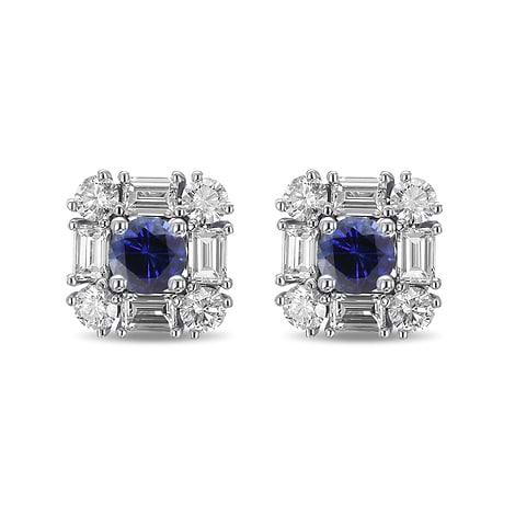 Blue Round Sapphire & Diamond Halo Stud Earrings, SKU 575292 (3.37Ct TW)