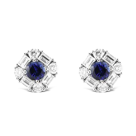 Blue Round Sapphire & Diamond Halo Stud Earrings, ARTIKELNUMMER 575292 (3,37 Karat TW)