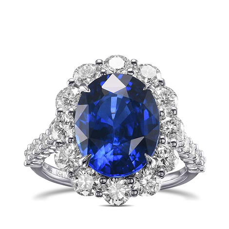 Oval Royal Blue Sapphire and Diamond Halo Ring, SKU 582053 (7.69Ct TW)