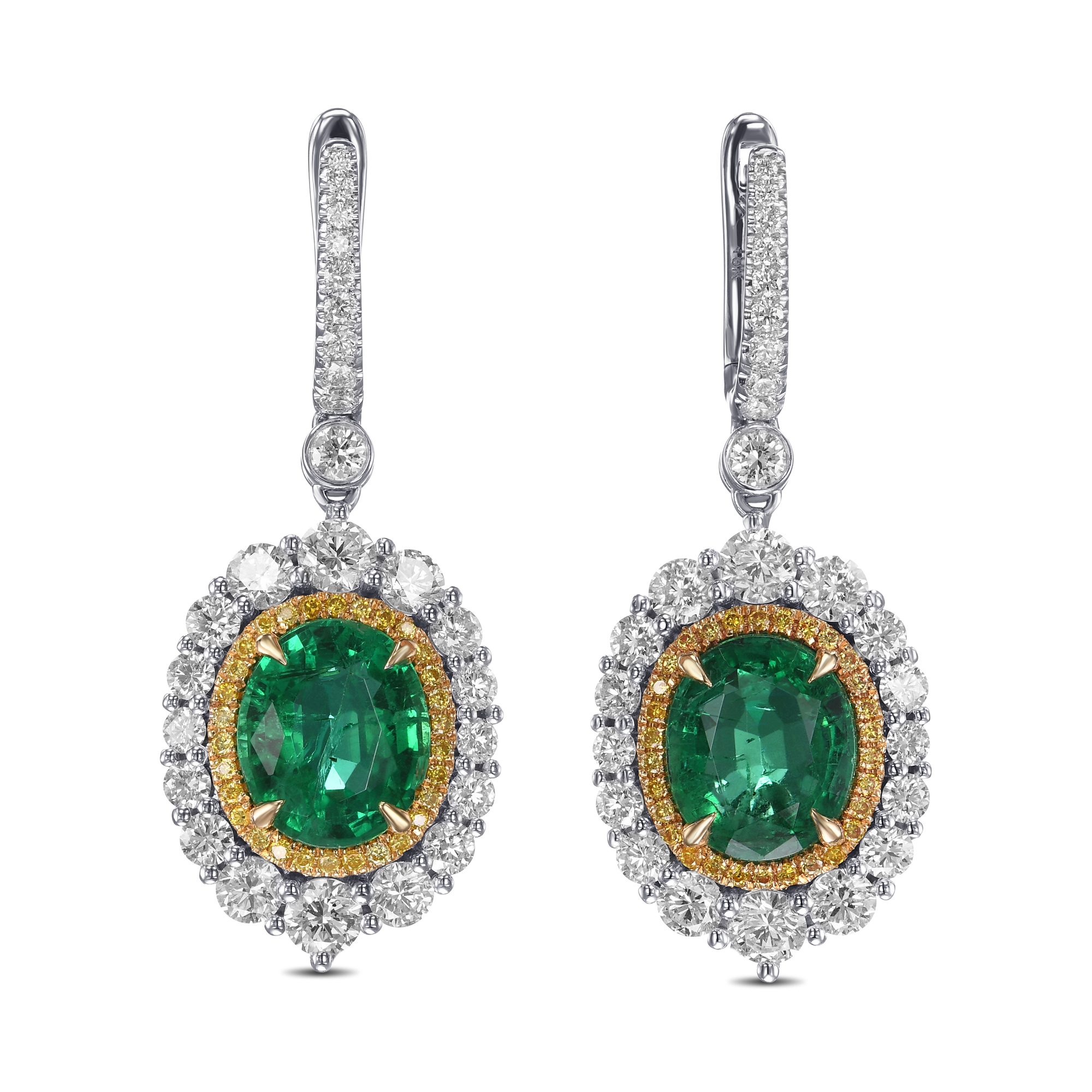 Oval Emerald and Diamond Double Halo Earrings, SKU 582054 (8.05Ct TW)
