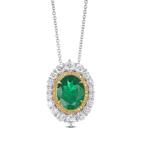 Muzo Oval Emerald and Diamond Double Halo Pendant., SKU 582057 (4.38Ct TW)