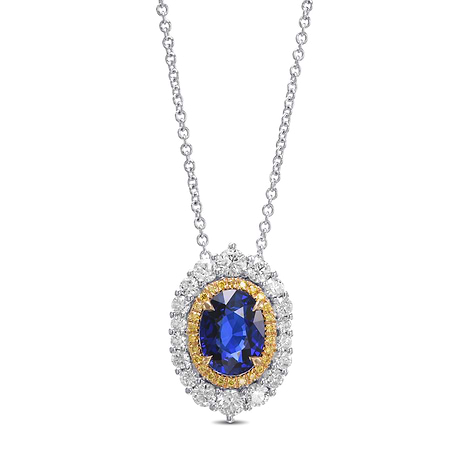 Royal Blue Oval Sapphire and Diamond Double Halo Pendant, SKU 582058 (2.86Ct TW)