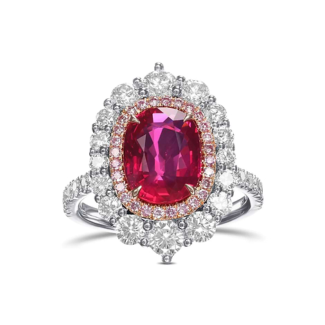 Cushion Mozambique Ruby and Diamond Double Halo Ring, SKU 582059 (4.64Ct TW)