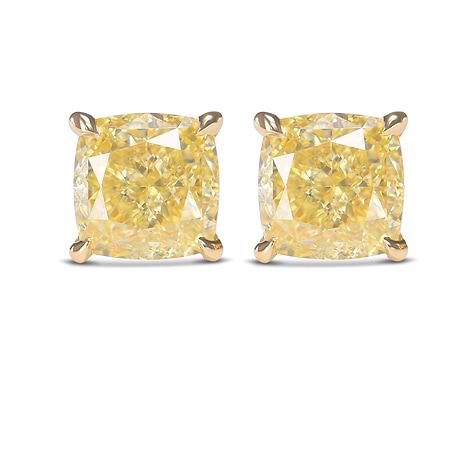 Fancy Yellow Cushion Diamond Stud Earrings, SKU 584752 (2.27Ct TW)