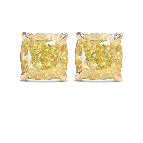 Fancy Intense Yellow Cushion Diamond Stud Earrings, SKU 584753 (1.44Ct TW)