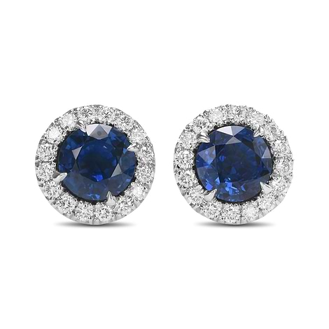 Round Blue Sapphire and Diamond Halo Earrings, SKU 600264 (1.66Ct TW)