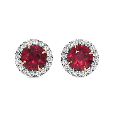 Round Red Ruby and Diamond Halo Earrings, SKU 600265 (2.01Ct TW)