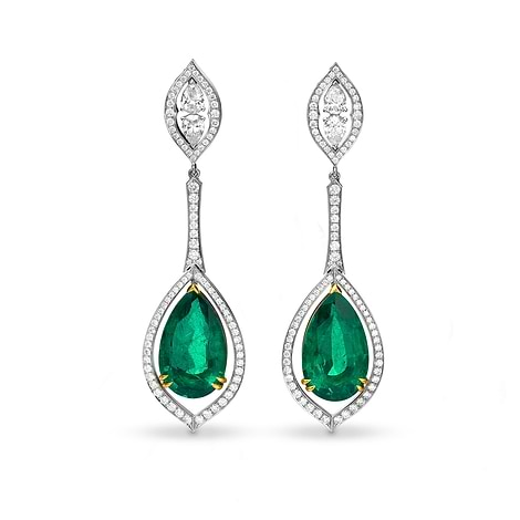 Extraordinary Green Emerald Pear & Diamond Drop Earrings, SKU 63811 (30.47Ct TW)