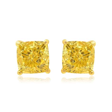 Fancy Intense Yellow Cushion Diamond Earrings, SKU 77662 (1.46Ct TW)