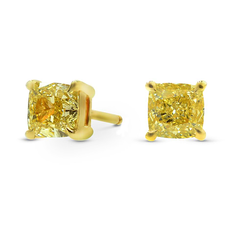 Fancy Yellow Cushion Diamond Stud Earrings, SKU 92239 (1.14Ct TW)