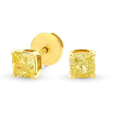 1.05Ct TW, Fancy Yellow Cushion Diamond Stud Earrings, SKU 96851 (1.05Ct TW)
