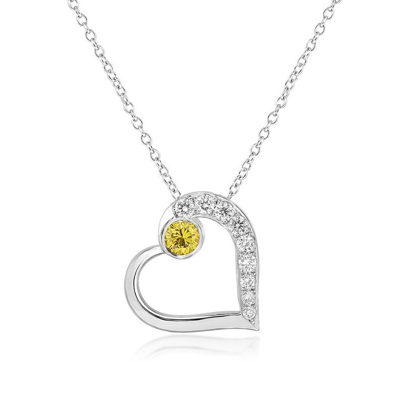 Fancy Vivid Yellow and White Pave Diamond Heart Pendant, SKU 101365 (0.22Ct TW)