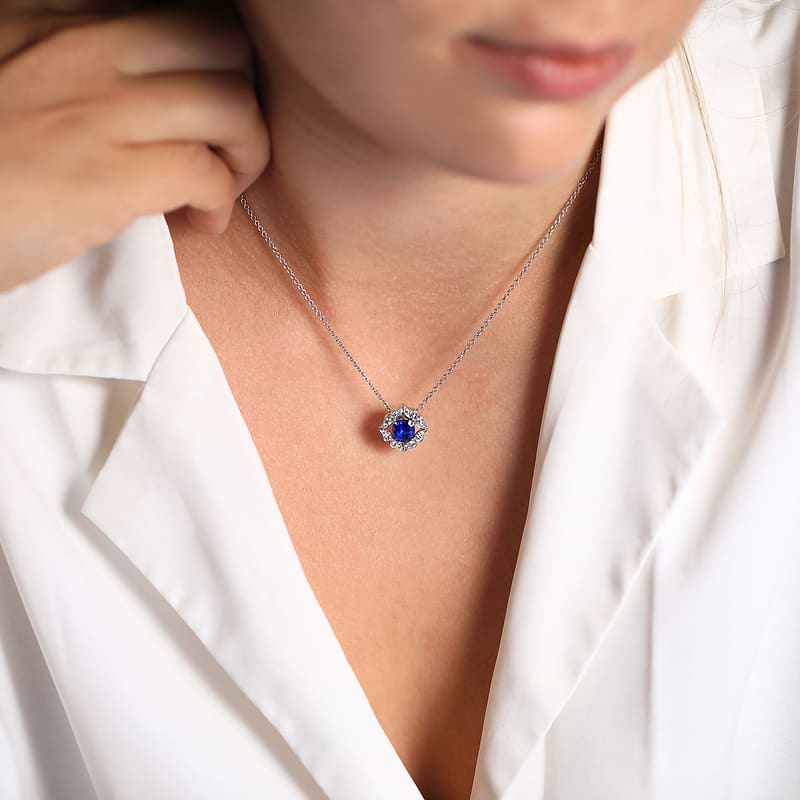 Sapphire Floral Halo Pendant, SKU 103541 (1.47Ct TW)  - 2