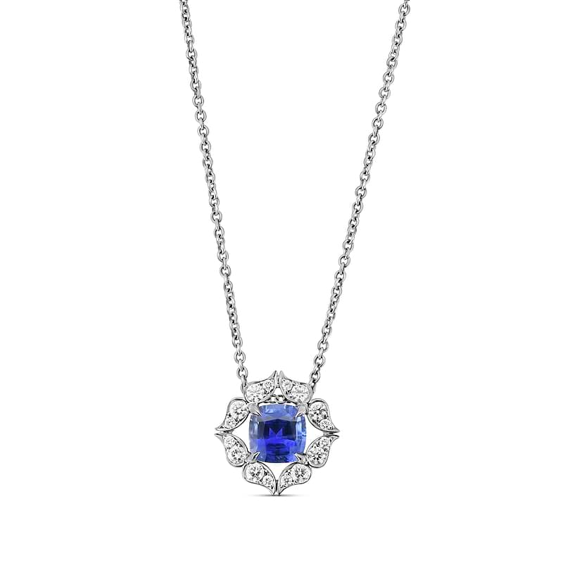 Sapphire Floral Halo Pendant, SKU 103541 (1.47Ct TW)