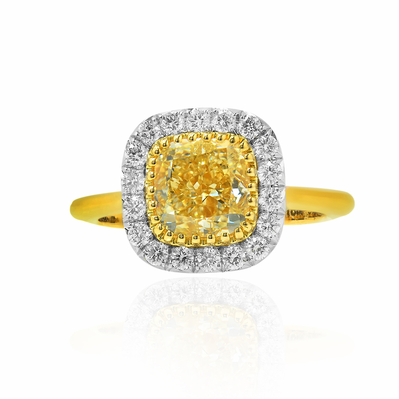 Fancy Light Yellow Cushion Diamond Halo Ring