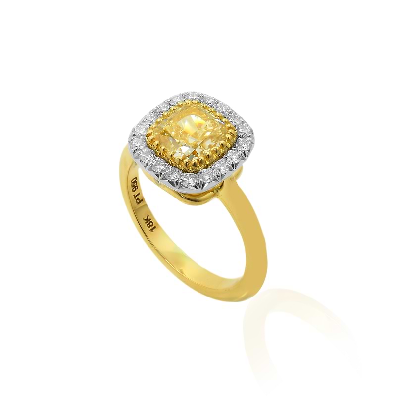 Fancy Light Yellow Cushion Diamond Halo Ring