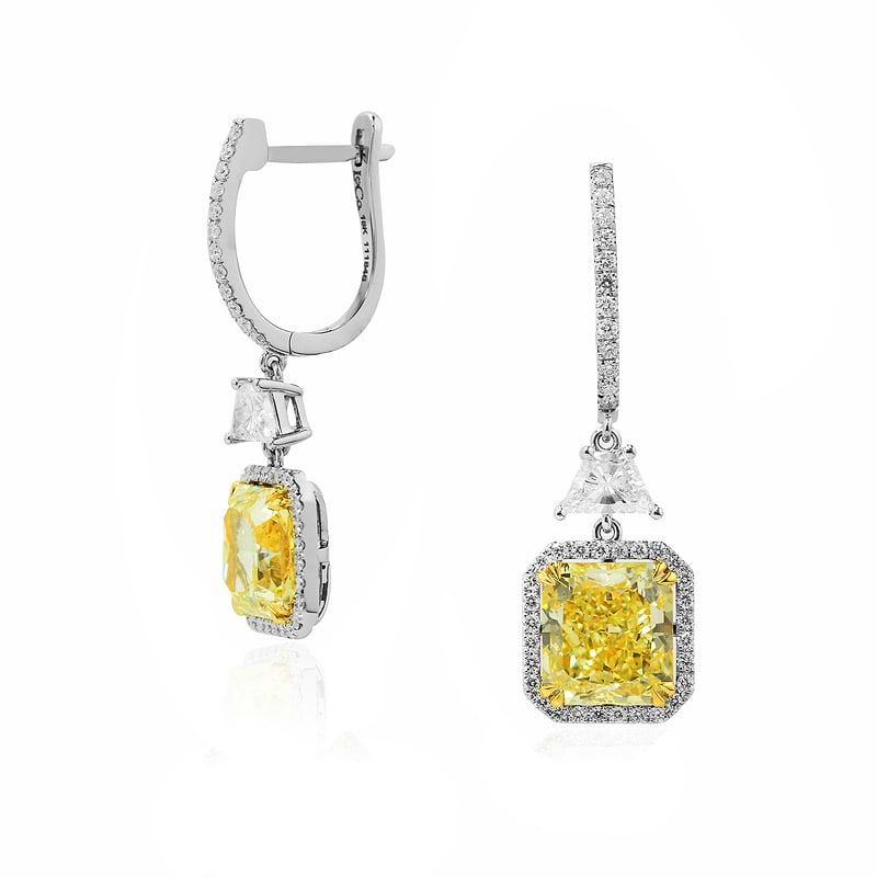 Extraordinary Fancy Yellow Internally Flawless Radiant Diamond Earrings