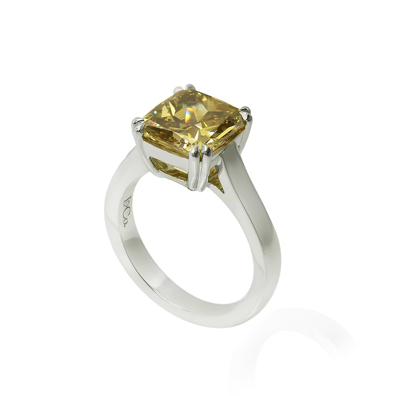 Fancy Dark Brown Greenish Yellow Radiant Diamond Ring