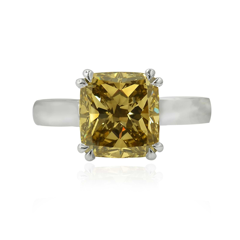 Fancy Dark Brown Greenish Yellow Radiant Diamond Ring