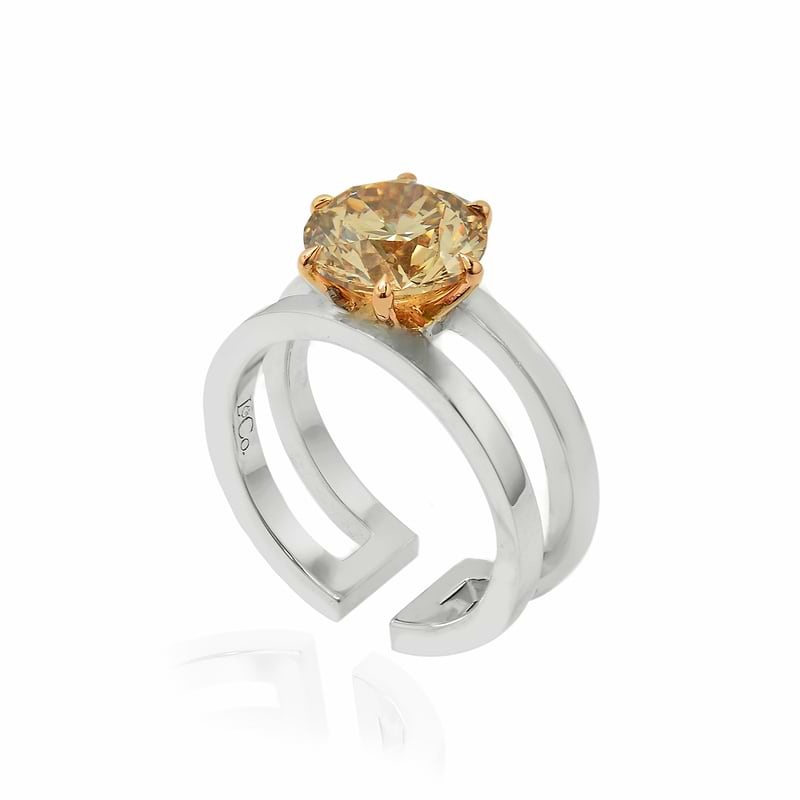 Light Brown Round Diamond Double Shank Solitaire Ring