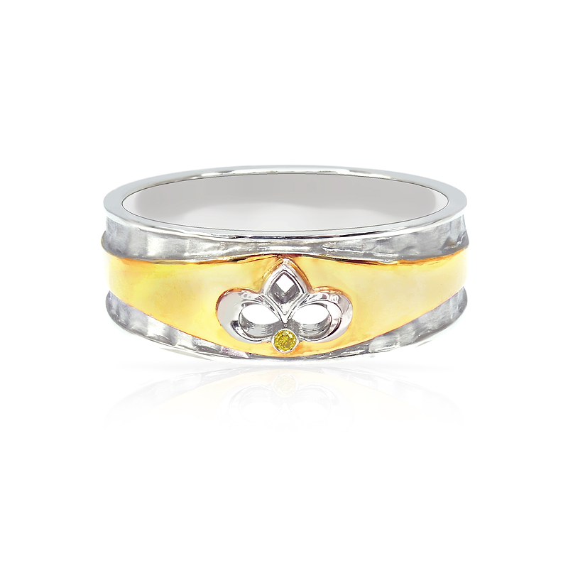 White and Yellow Gold Men's Band with Engraved Design