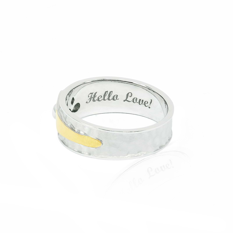 White and Yellow Gold Men's Band with Engraved Design